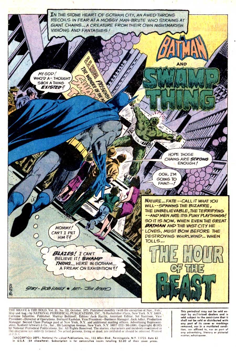 The Brave and the Bold #122 by Bob Haney and Jim Aparo with Batman and Swamp Thing