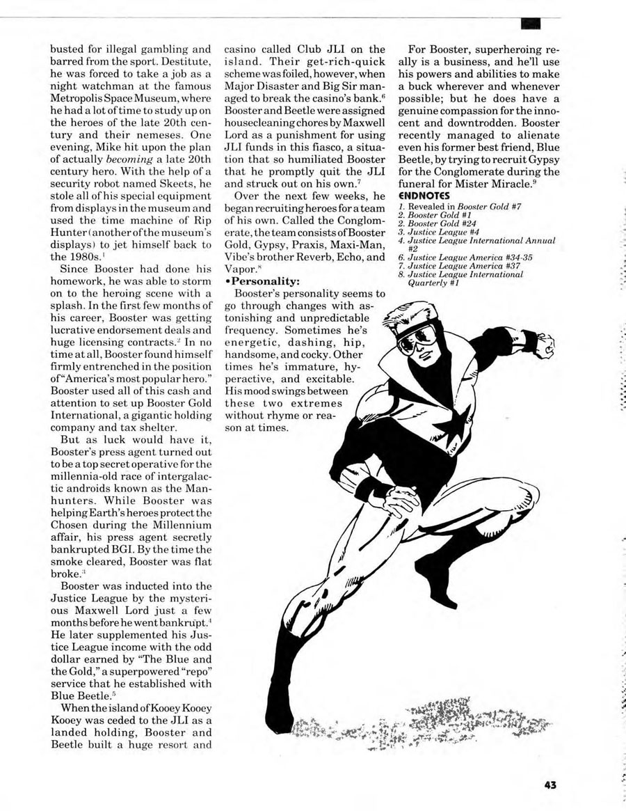 Booster Gold in Justice League Sourcebook from Mayfair Games DC Heroes RPG