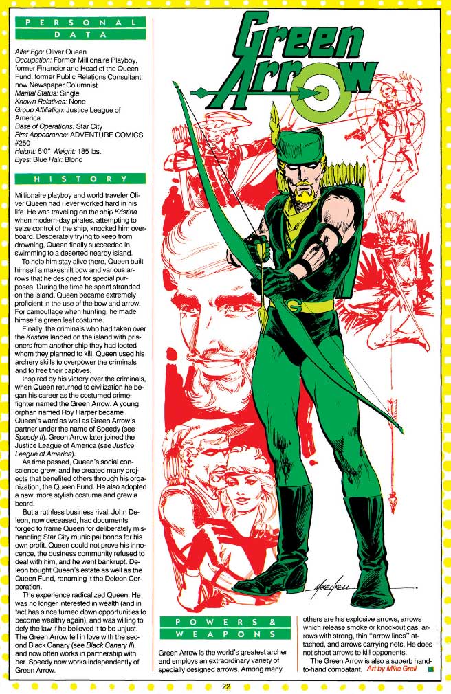 Green Arrow of Earth-1 by Mike Grell - Who's Who The Definitive Directory of the DC Universe Green Arrow of Earth-1 by Mike Grell - Who's Who The Definitive Directory of the DC Universe