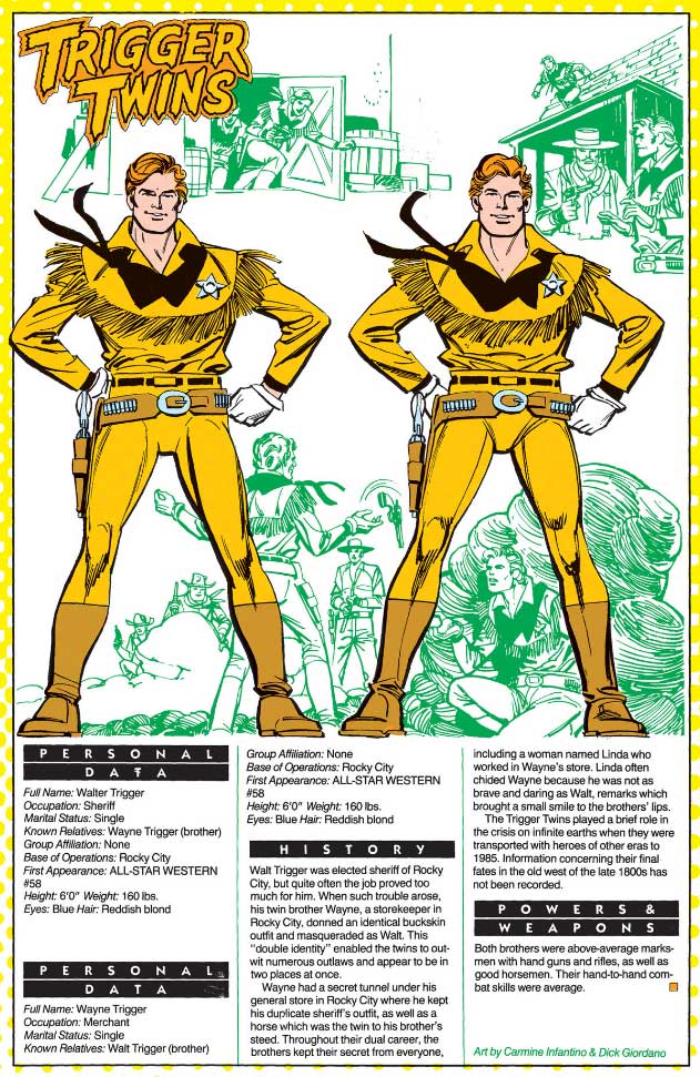 Trigger Twins by Carmine Infantino and Dick Giordano - Who's Who The Definitive Directory of the DC Universe Trigger Twins by Carmine Infantino and Dick Giordano - Who's Who The Definitive Directory of the DC Universe